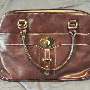Giani Bernini Brown Leather Satchel with Gold-Tone Hardware